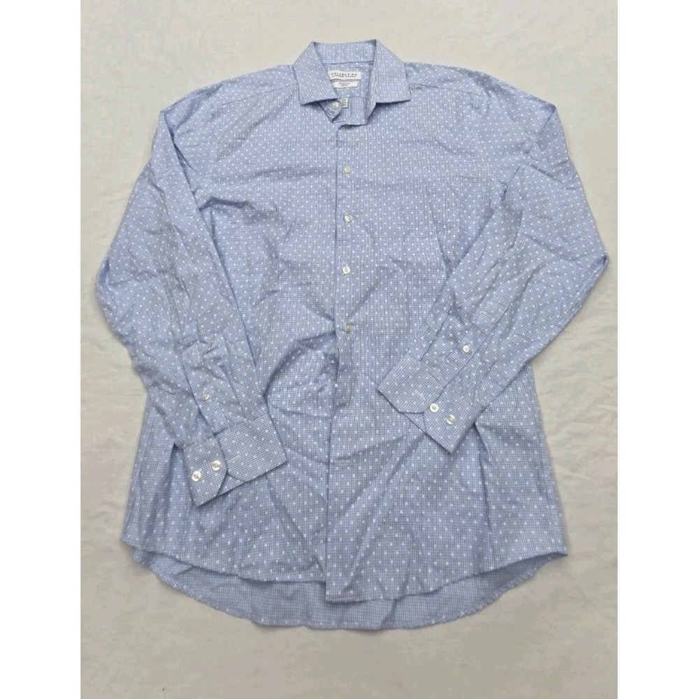 Collection By Michael Strahan 100%‎ Cotton Blue Gingham Wrinkle Free Button Down